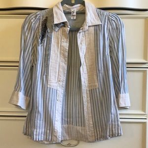 Anthro floreat blue stripe poet button down